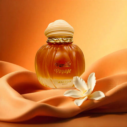 Maison Asrar Vanilla Voyage Eau de Parfum 100 ml bottle – tropical vanilla gourmand fragrance with coconut, amber, sandalwood, and creamy musky base
