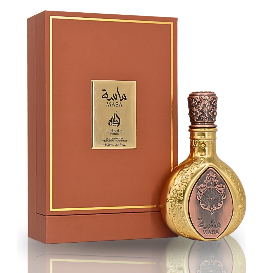 Lattafa Masa Eau de Parfum 100 ml bottle – fruity floral fragrance with warm amber and smooth woody musky base