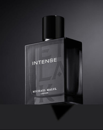 Michael Malul Jet Black Intense Eau de Parfum 100 ml bottle – spicy bergamot opening with aromatic lavender and deep amber woody base