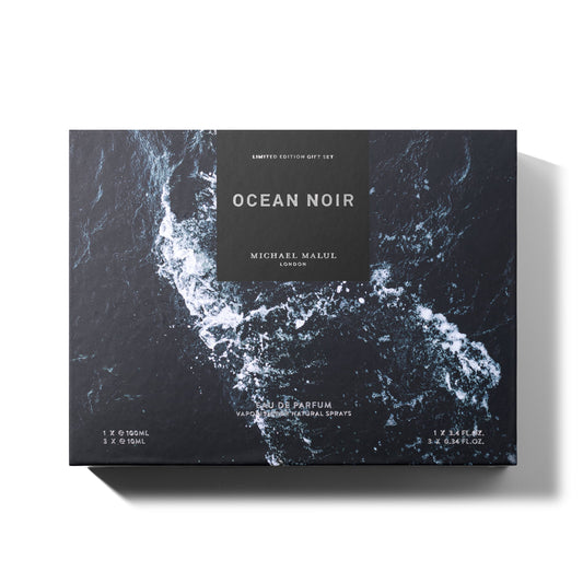 Michael Malul Ocean Noir Gift Set – men’s fresh aquatic fragrance set featuring marine citrus scent with woody amber base