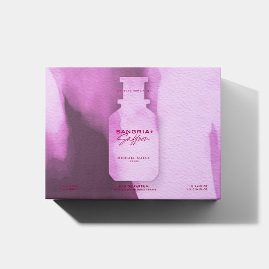 Michael Malul Sangria + Saffron Gift Set – fruity saffron fragrance set with red fruits, warm spice, and amber woody base