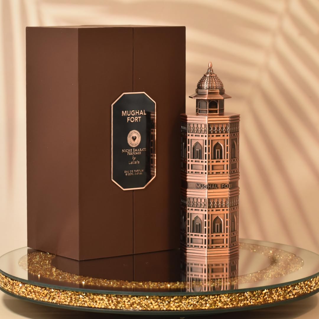 Lattafa Niche Emarati Mughal Fort Eau de Parfum 100 ml bottle – warm spicy fragrance with rich amber and deep woody musky base