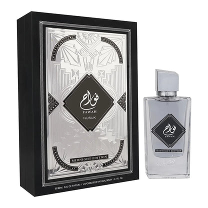 Nusuk Fawah Midnight Eau de Parfum 80 ml bottle – warm spicy fragrance with rich amber and deep woody musky base