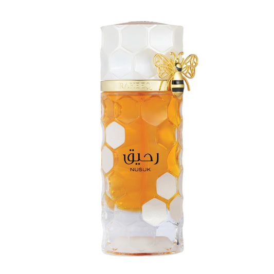 Nusuk Raheeq Eau de Parfum 100 ml bottle – floral amber fragrance with soft sweetness and smooth musky woody base