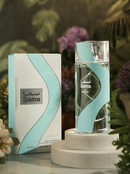 Nusuk Sama Eau de Parfum 100 ml bottle – fruity floral musk fragrance with jasmine, rose, vanilla, and creamy musky base