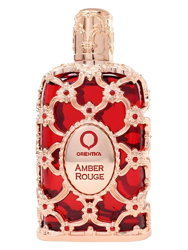 Orientica Amber Rouge 80 ml (approx. 2.7 oz) bottle – spiced citrus floral amber perfume with silky woody musk base.