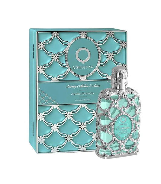 Orientica Azure Fantasy 90 ml bottle – citrus blue fresh perfume, soft woods, clean musk base.