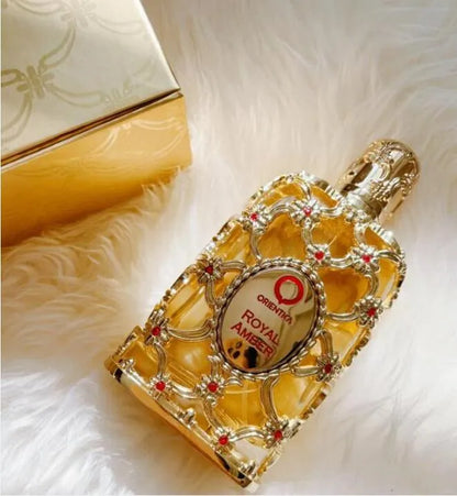 Orientica Royal Amber 80–90 ml (≈2.7–3.0 oz) bottle – warm classic amber fragrance with citrus aromatic top and musky woody amber base.