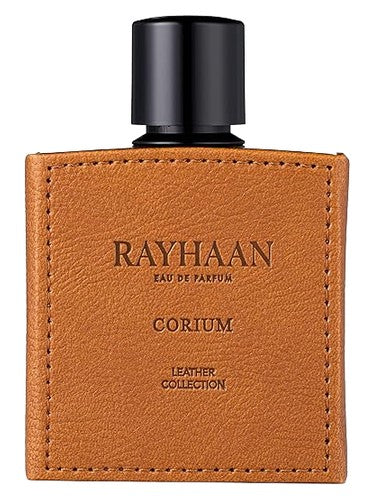 Rayhaan Corium Eau de Parfum 100 ml bottle – dark leather fragrance with woody amber musk base.