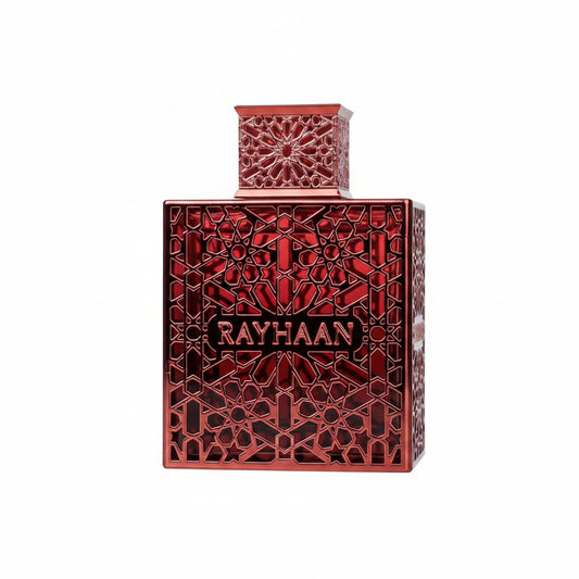 Rayhaan Crimson 100 ml bottle – spicy amber woody fragrance with deep musky base.