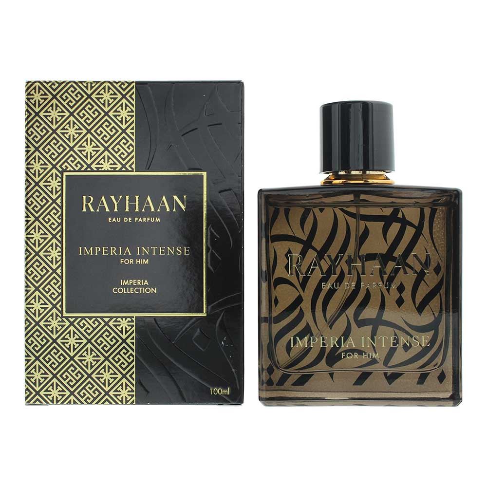 Rayhaan Imperia Intense Eau de Parfum 100 ml bottle – intense woody spicy fragrance with rich amber musk base.