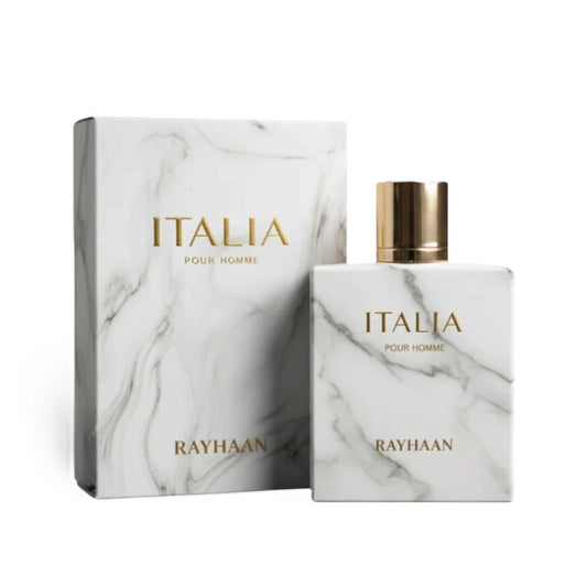 Rayhaan Italia 100 ml bottle – citrus aromatic fragrance with clean woody musk base.