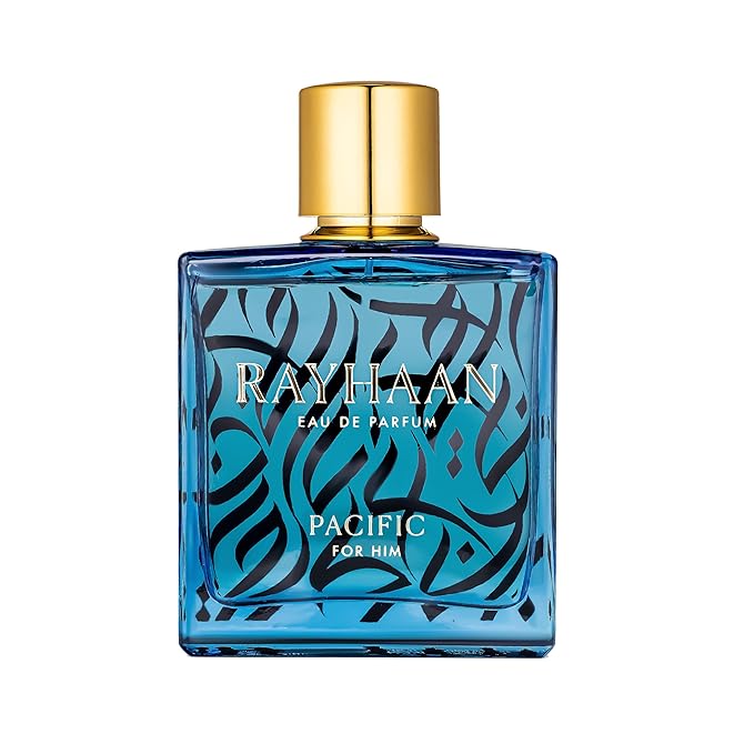 Rayhaan Pacific for Men Eau de Parfum 100 ml (3.4 oz) bottle – fresh citrus aquatic men’s fragrance with woody musk base.