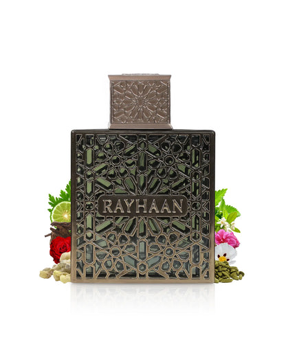 Rayhaan Terra Eau de Parfum 100 ml (3.4 oz) bottle – earthy fresh green with deep vetiver and smooth woody musk base.
