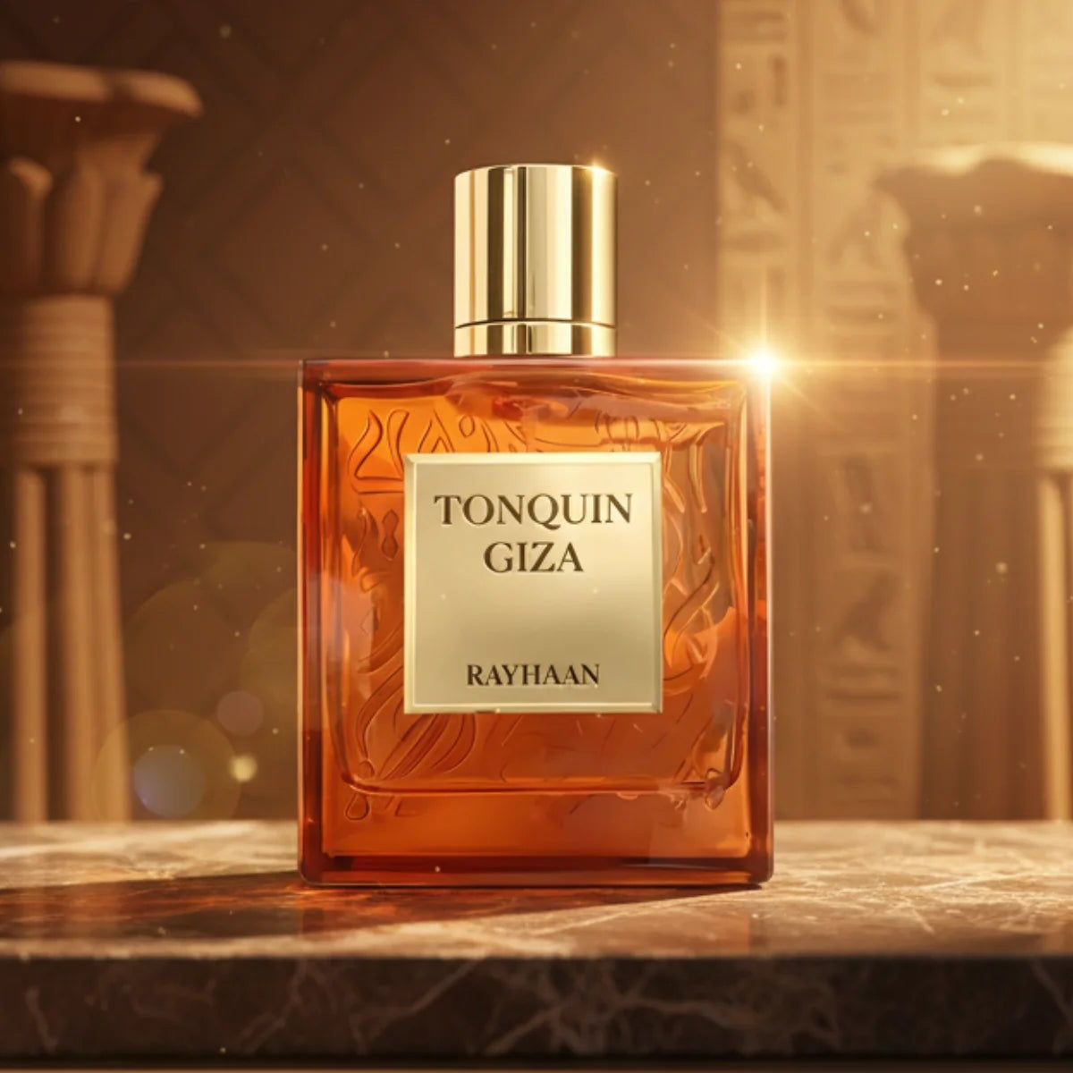 Rayhaan Tonquin Giza Eau de Parfum 100 ml bottle – rich amber fragrance with animalic musk and deep woody base
