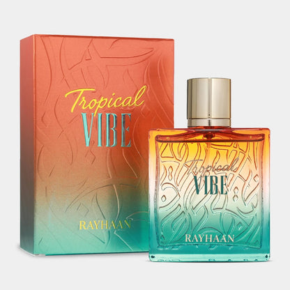 Rayhaan Tropical Vibe Eau de Parfum 100 ml bottle – tropical mango pineapple fragrance with coconut and fresh woods.