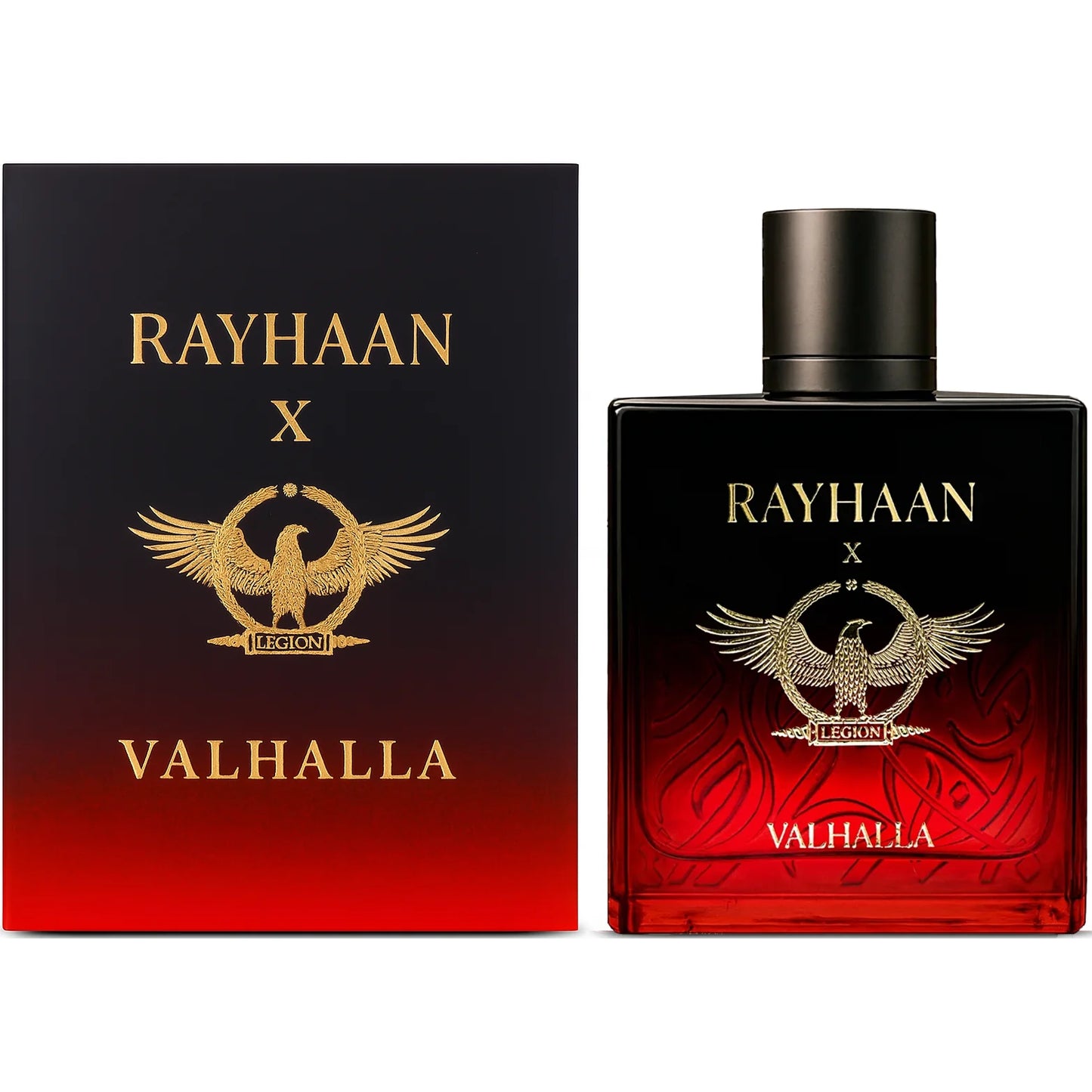Rayhaan Valhalla Eau de Parfum 100 ml bottle – fresh citrus opening with woody aromatic heart and amber musk base.