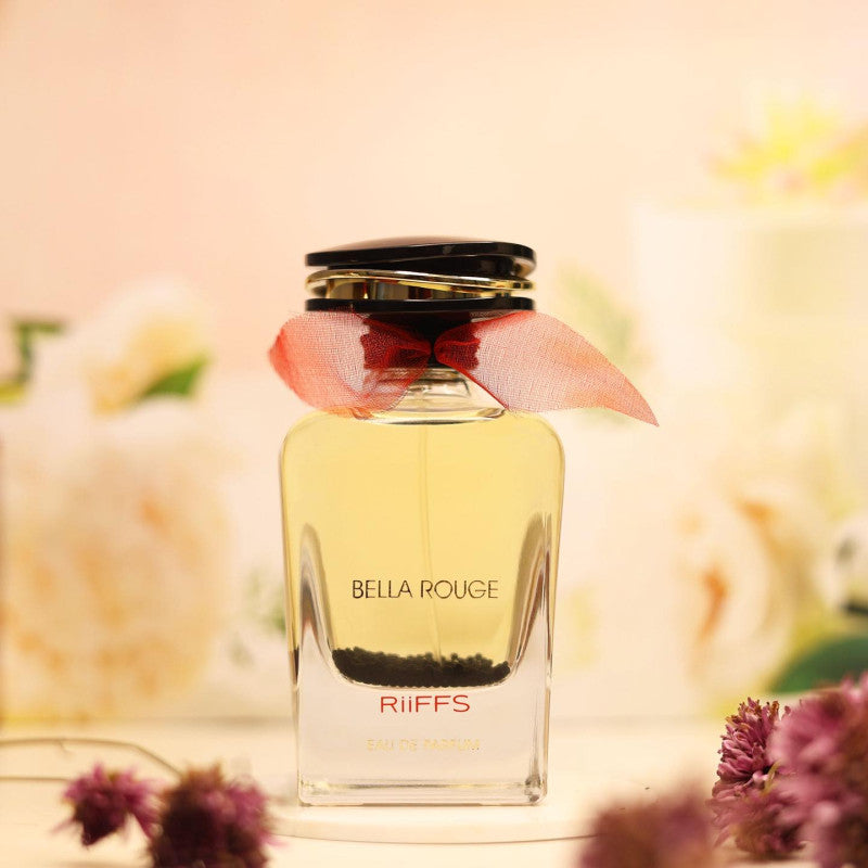 Riiffs Bella Rouge 100 ml bottle – saffron floral top with warm amber and soft musk base.