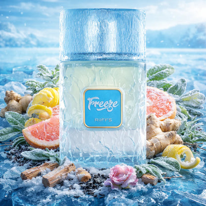 Riiffs Freeze Eau de Parfum 100 ml bottle – fresh citrus aromatic fragrance with mint, lavender, woods, and musky base