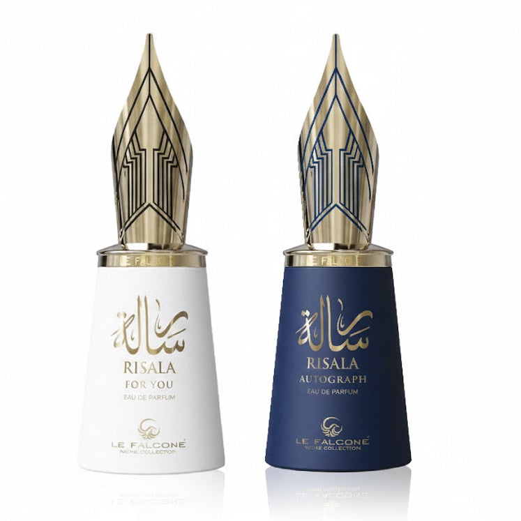Risala His & Hers Bundle – two full-size Risala perfumes featuring For You and Autograph for elegant couples wear.