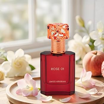 Swiss Arabian Rose 01 Eau de Parfum 50 ml bottle – fruity lychee opening with Bulgarian rose heart and vanilla musk base