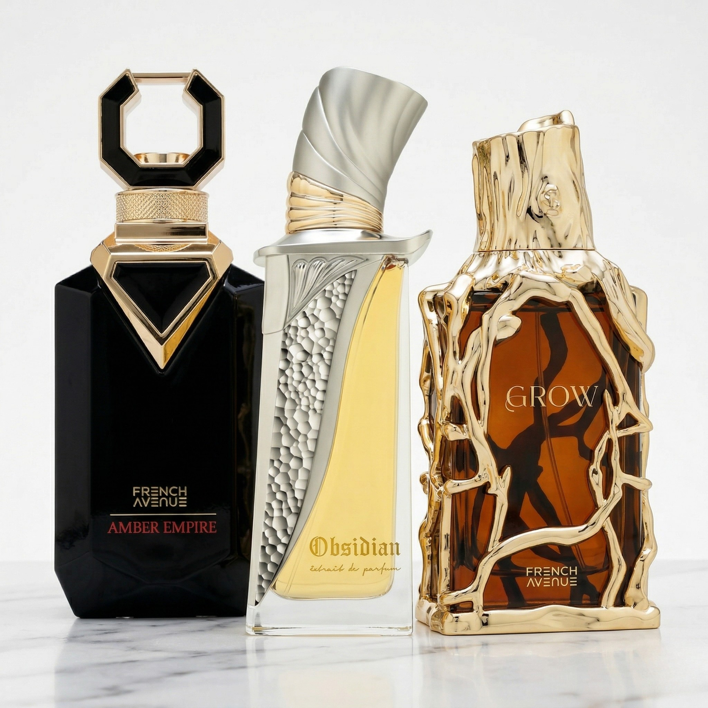 French Avenue Grow, Obsidian & Amber Empire Bundle 3-piece Eau de Parfum set – warm amber woody spicy fragrance trio