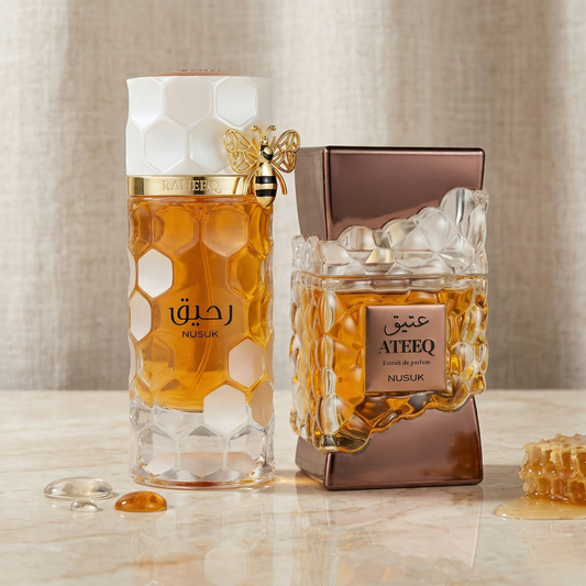 Nusuk Raheeq & Ateeq Bundle 2-piece Eau de Parfum set – warm sweet amber musky fragrance duo