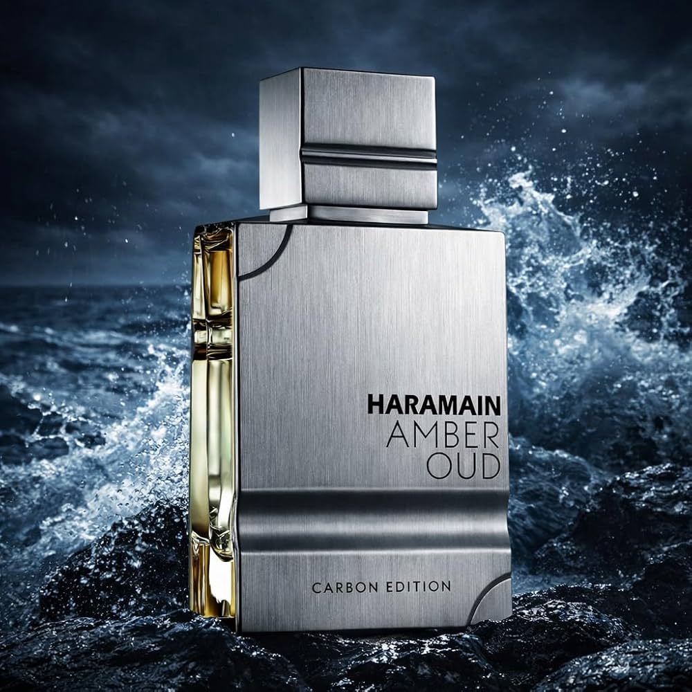 Al Haramain Amber Oud Carbon Edition Eau de Parfum 100 ml bottle – fresh aromatic fragrance with citrus, marine notes, and woody amber base