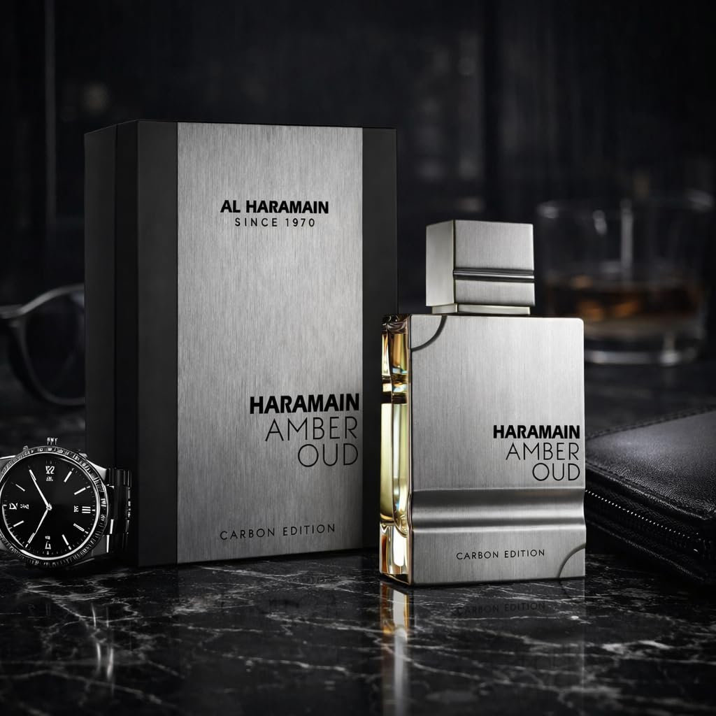 Al Haramain Amber Oud Carbon Edition Eau de Parfum 100 ml bottle – fresh aromatic fragrance with citrus, marine notes, and woody amber base