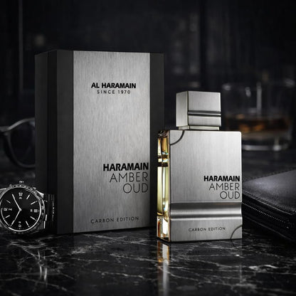 Al Haramain Amber Oud Carbon Edition Eau de Parfum 100 ml bottle – fresh aromatic fragrance with citrus, marine notes, and woody amber base