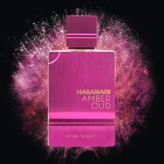 Al Haramain Amber Oud Ultra Violet Eau de Parfum 100 ml bottle – floral fragrance with rose, tuberose, jasmine, and musky woody base