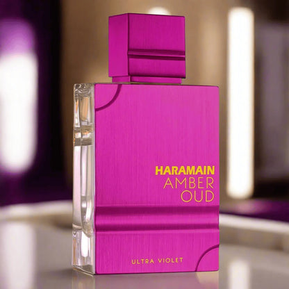 Al Haramain Amber Oud Ultra Violet Eau de Parfum 100 ml bottle – floral fragrance with rose, tuberose, jasmine, and musky woody base