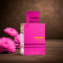 Al Haramain Amber Oud Ultra Violet Eau de Parfum 100 ml bottle – floral fragrance with rose, tuberose, jasmine, and musky woody base