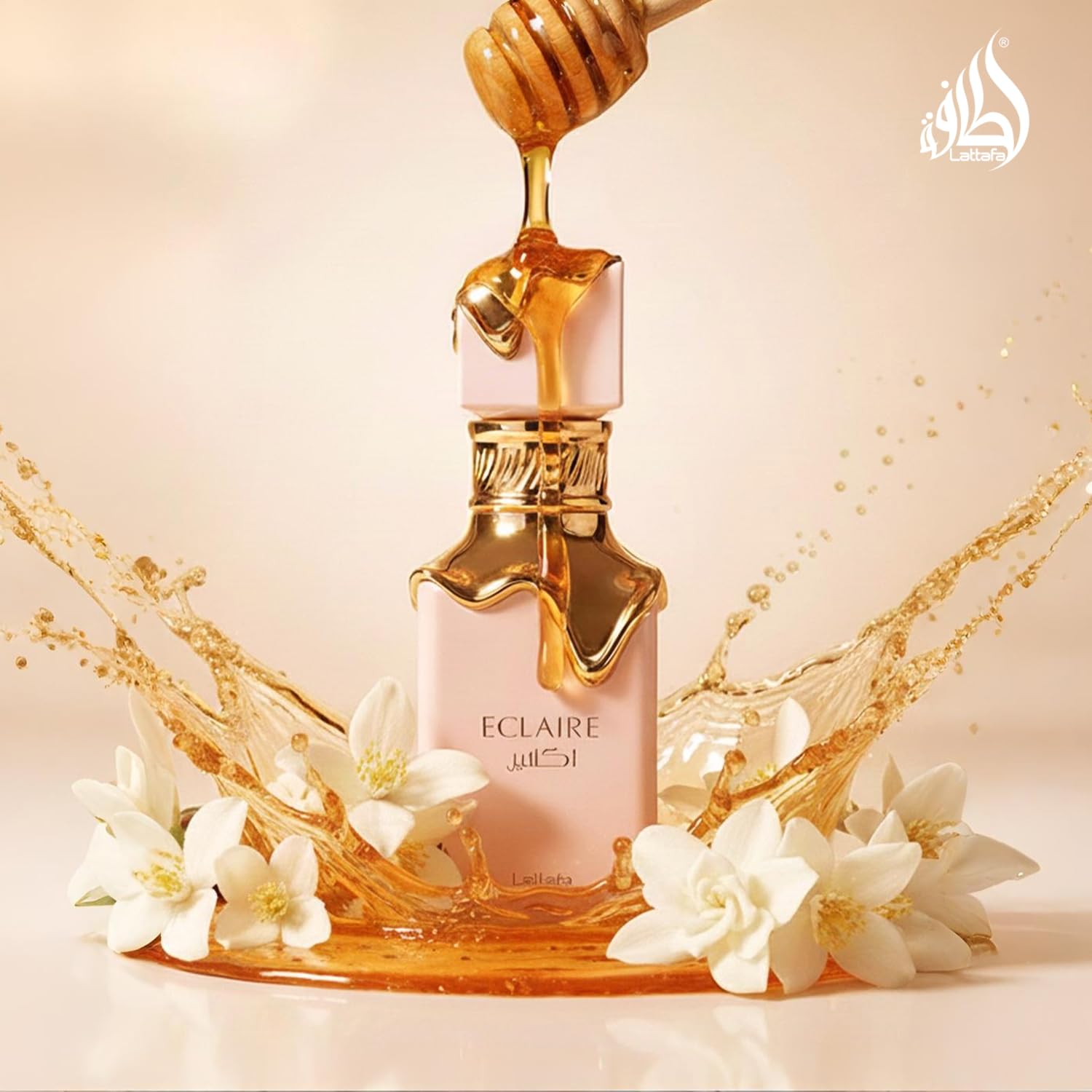Lattafa Eclaire Eau de Parfum 100 ml bottle – creamy caramel gourmand fragrance with milk, honey, vanilla, and praline musky base
