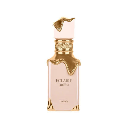 Lattafa Eclaire Eau de Parfum 100 ml bottle – creamy caramel gourmand fragrance with milk, honey, vanilla, and praline musky base