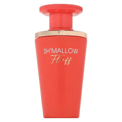 Red container with 'Sh'Mallow Fluff' text on a white background