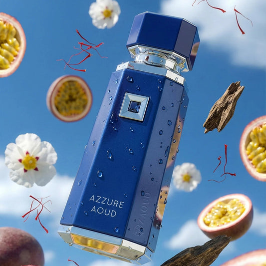 French Avenue Azzure Aoud Eau de Parfum 100 ml bottle – woody oud amber fragrance with warm spices, patchouli, musk, and creamy woody base