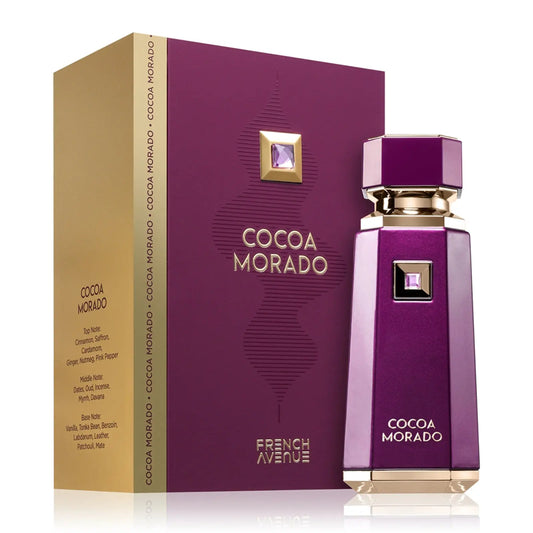 French Avenue Cocoa Morado Eau de Parfum 100 ml bottle – dark chocolate gourmand fragrance with coffee, vanilla, amber, and woody musky base