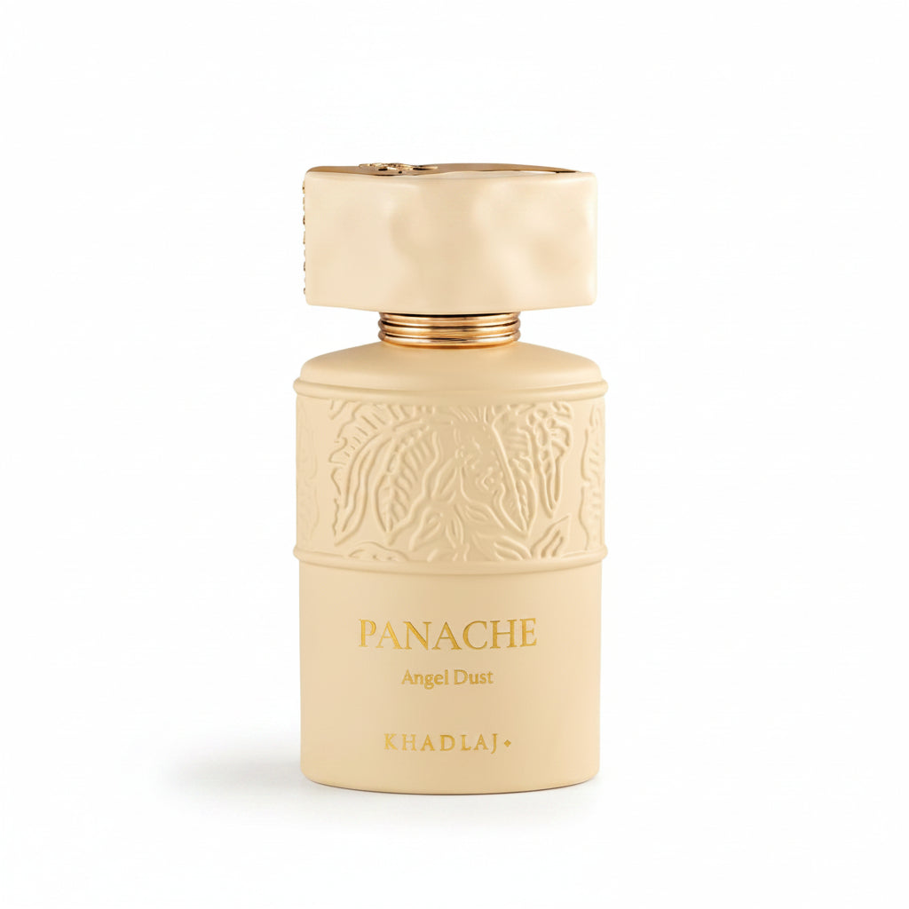 Khadlaj Angel Dust Panache Eau de Parfum 100 ml bottle – powdery sweet fragrance with soft florals and creamy vanilla musky base