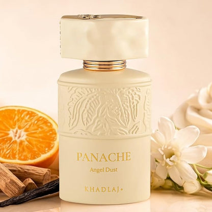 Khadlaj Angel Dust Panache Eau de Parfum 100 ml bottle – powdery sweet fragrance with soft florals and creamy vanilla musky base