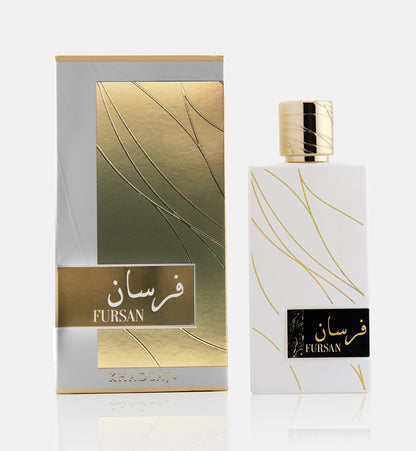 Khadlaj Fursan White Eau de Parfum 100 ml bottle – creamy floral vanilla fragrance with jasmine, amber, sandalwood, and musky base