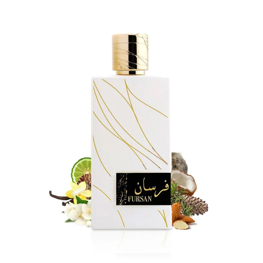 Khadlaj Fursan White Eau de Parfum 100 ml bottle – creamy floral vanilla fragrance with jasmine, amber, sandalwood, and musky base