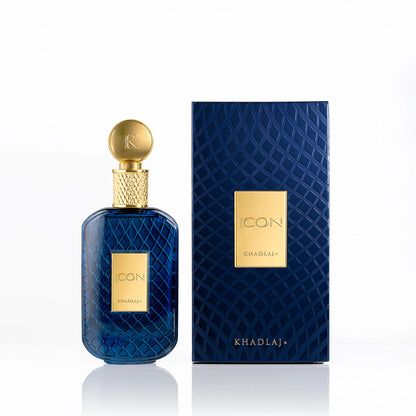 Khadlaj Icon Eau de Parfum 100 ml bottle – oriental woody fragrance with bergamot, incense, suede, sandalwood, and amber base