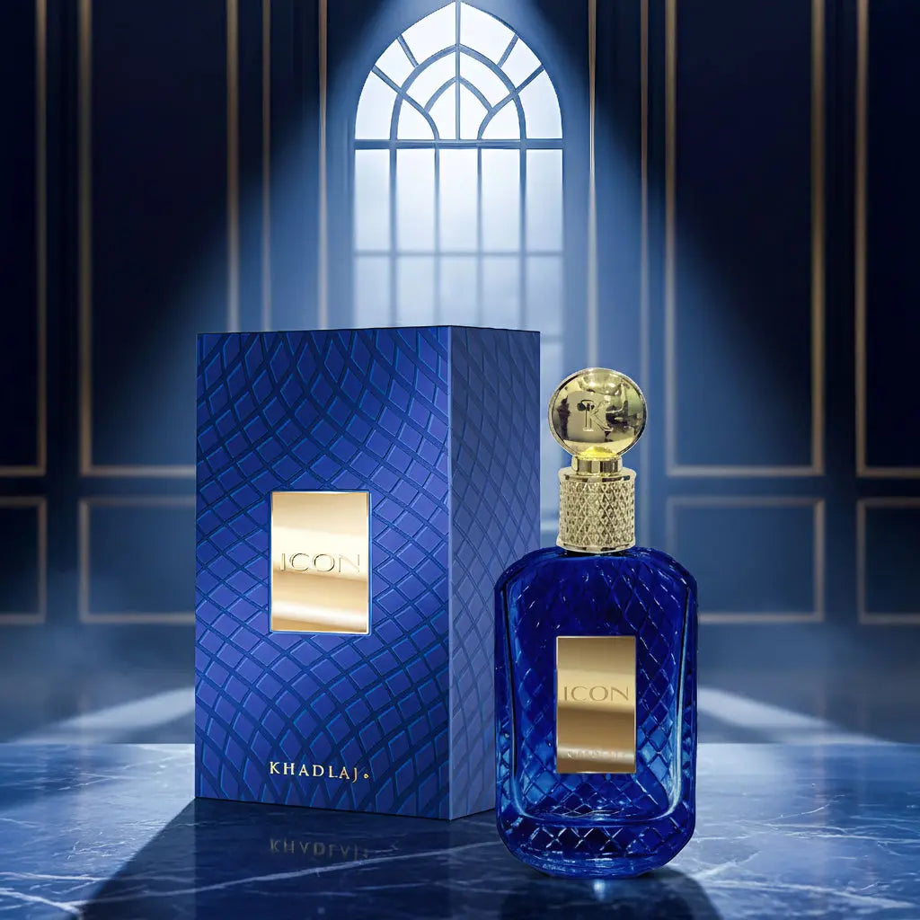 Khadlaj Icon Eau de Parfum 100 ml bottle – oriental woody fragrance with bergamot, incense, suede, sandalwood, and amber base