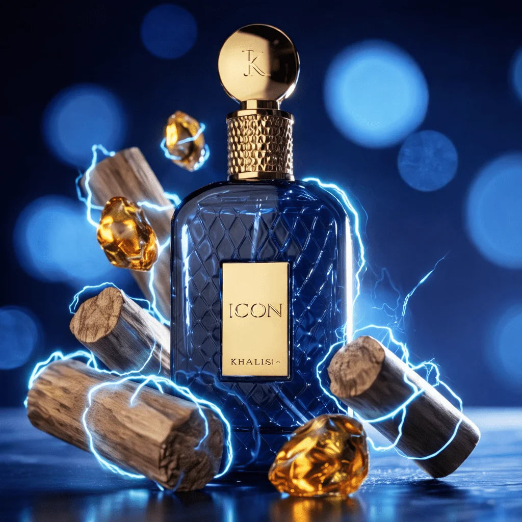 Khadlaj Icon Eau de Parfum 100 ml bottle – oriental woody fragrance with bergamot, incense, suede, sandalwood, and amber base