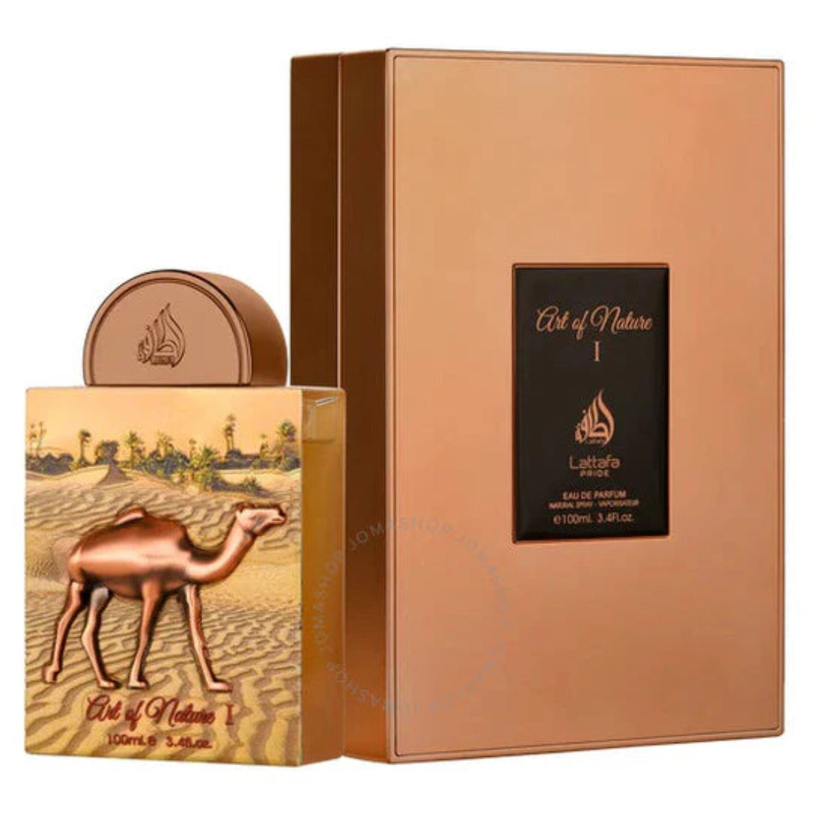Lattafa 'Art of Nature' perfume bottle and packaging on a white background