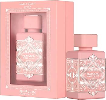 Lattafa Bade’e Al Oud Noble Blush Eau de Parfum 100 ml bottle – creamy sweet floral fragrance with milk, rose, vanilla, and musky base