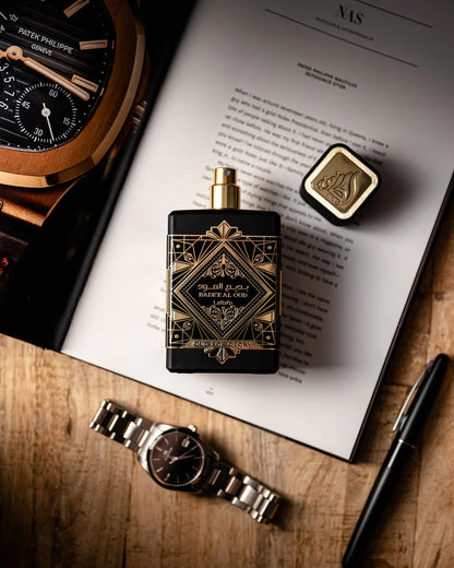 Lattafa Bade’e Al Oud Oud for Glory Eau de Parfum 100 ml bottle – spicy oud fragrance with saffron, patchouli, and warm musky base