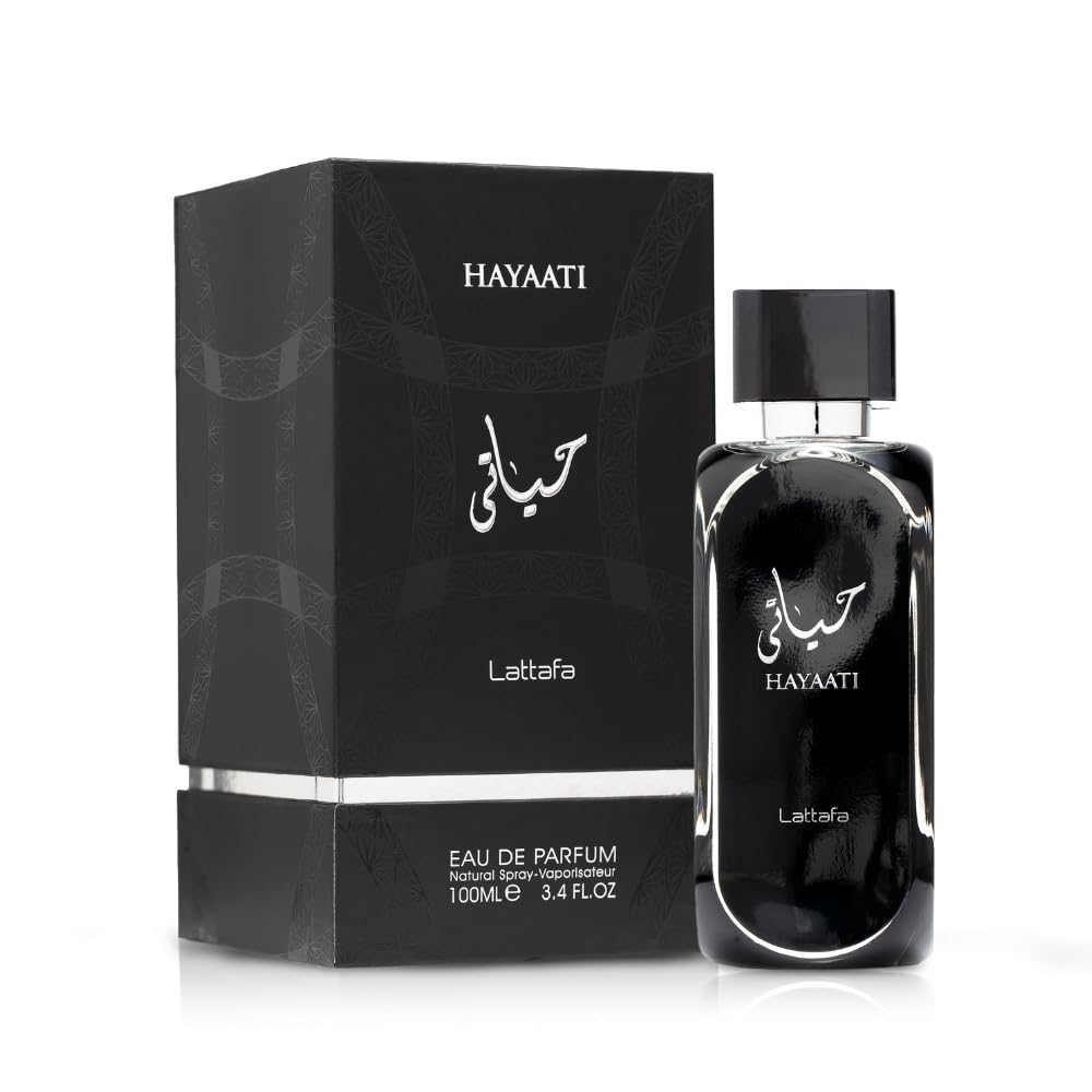Lattafa Hayaati Eau de Parfum 100 ml bottle – fresh spicy woody fragrance with apple, cinnamon, vanilla, and musky amber base
