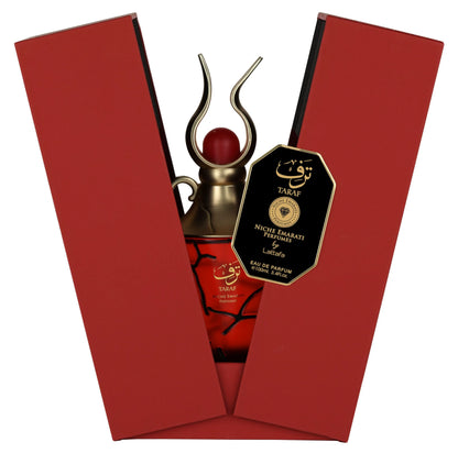 Lattafa Taraf Eau de Parfum 100 ml bottle – fruity floral gourmand fragrance with pear, praline, vanilla, and musky base